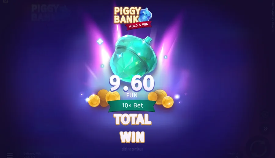 Total win banner reading 9.60 for a 1.00 bet
